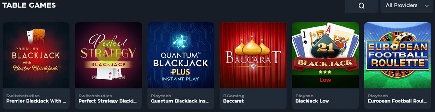 Table games at Gslot