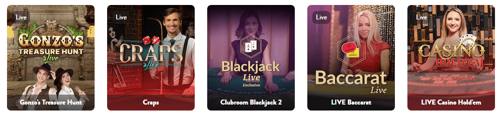 Live casino games at Dunder