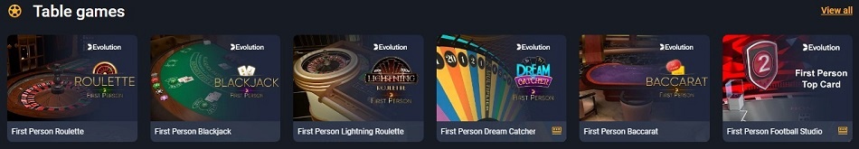 Table games at Frank casino