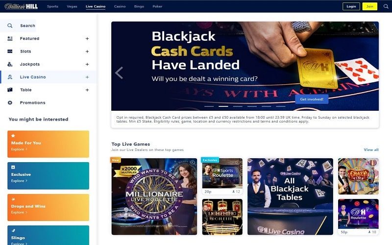 Live casino games at William Hill