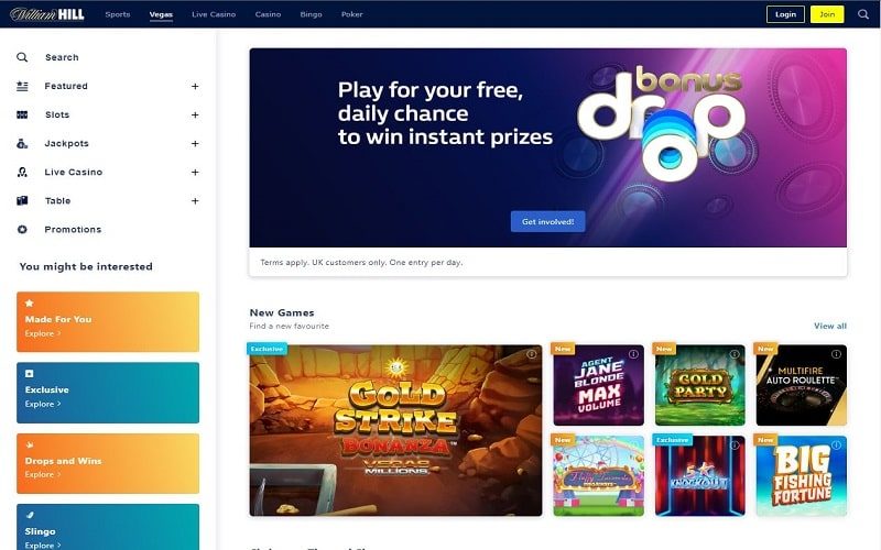 William Hill online casino homepage