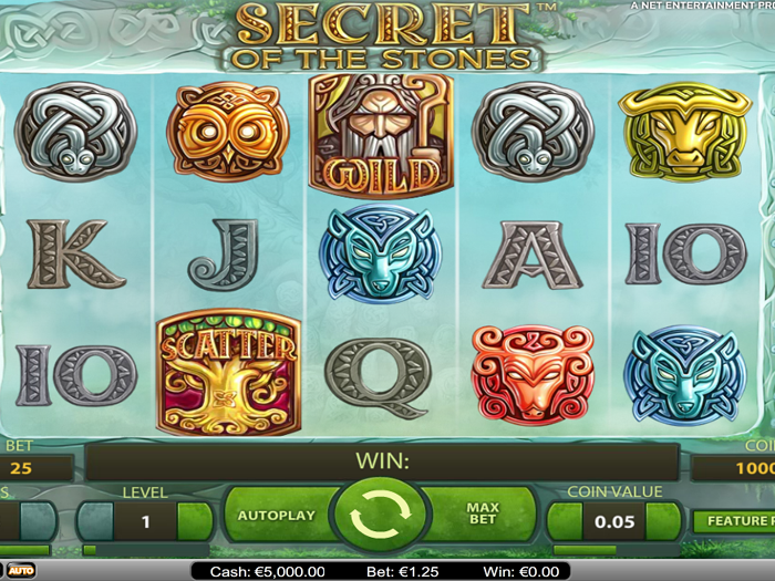 Secret of the Stones pokie game reels view NZ