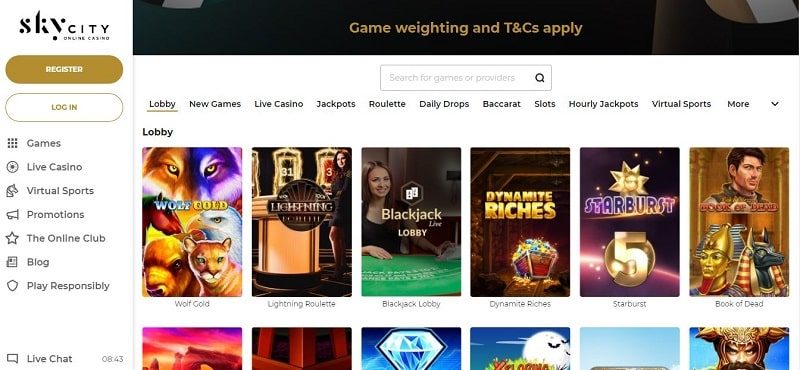 Online casino games at Sky City casino nz