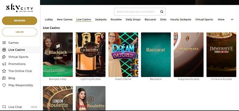 Live casino games at Sky City NZ