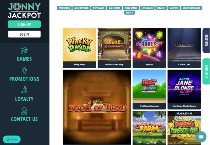 Games to play at Jonny Jackpot casino