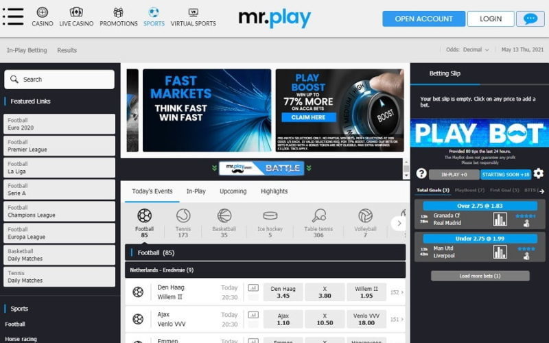Sports betting at Mr Play casino nz