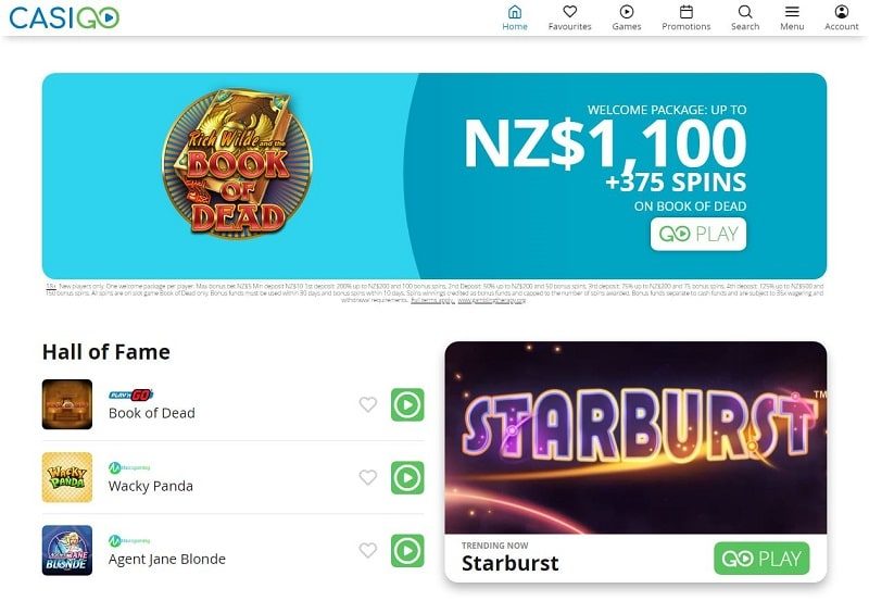 CasiGo casino hall of fame and featured game