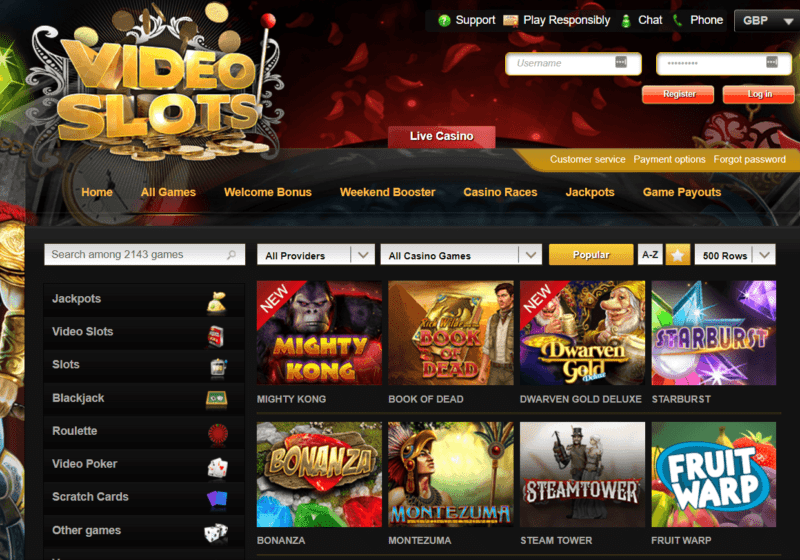 videoslots screenshot NZ