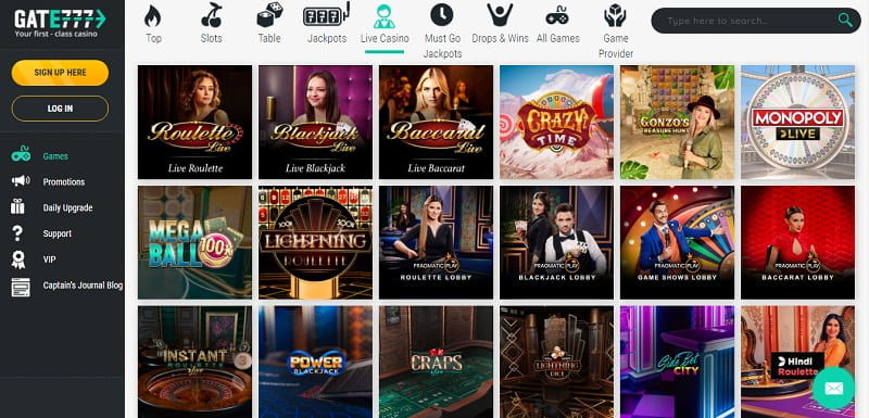 Live casino games at Gate777 nz
