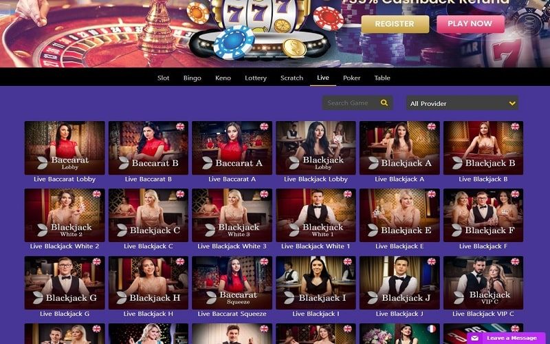 Live Casino games at Casino Purple