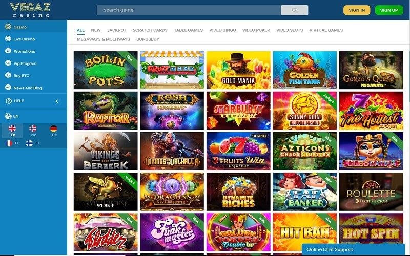 Games to play at Vegaz Casino