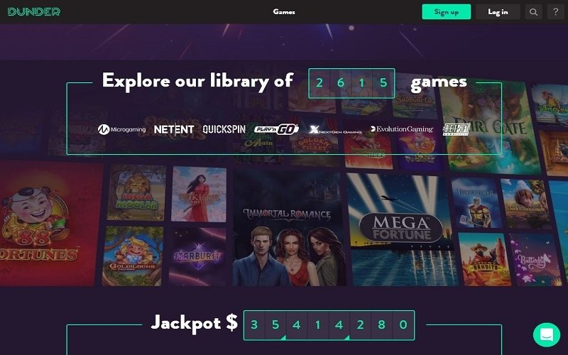 Available providers and games at Dunder