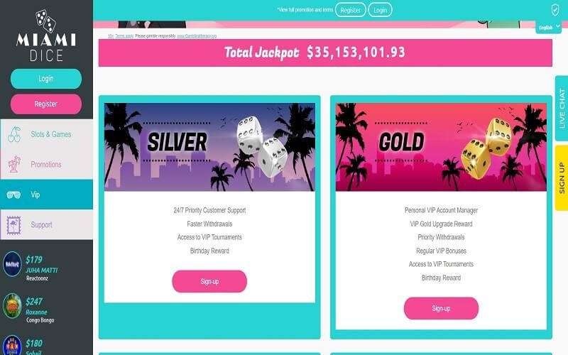 VIP section at Miami Dice casino