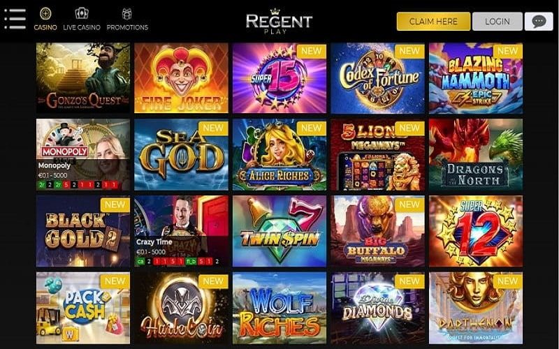 Regent Play casino featured online slot games